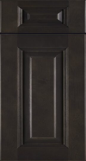 Dark brown cabinet door with a recessed center panel
