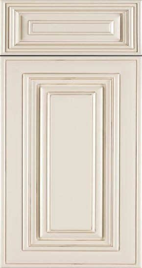 Cream cabinet door with decorative raised-panel details
