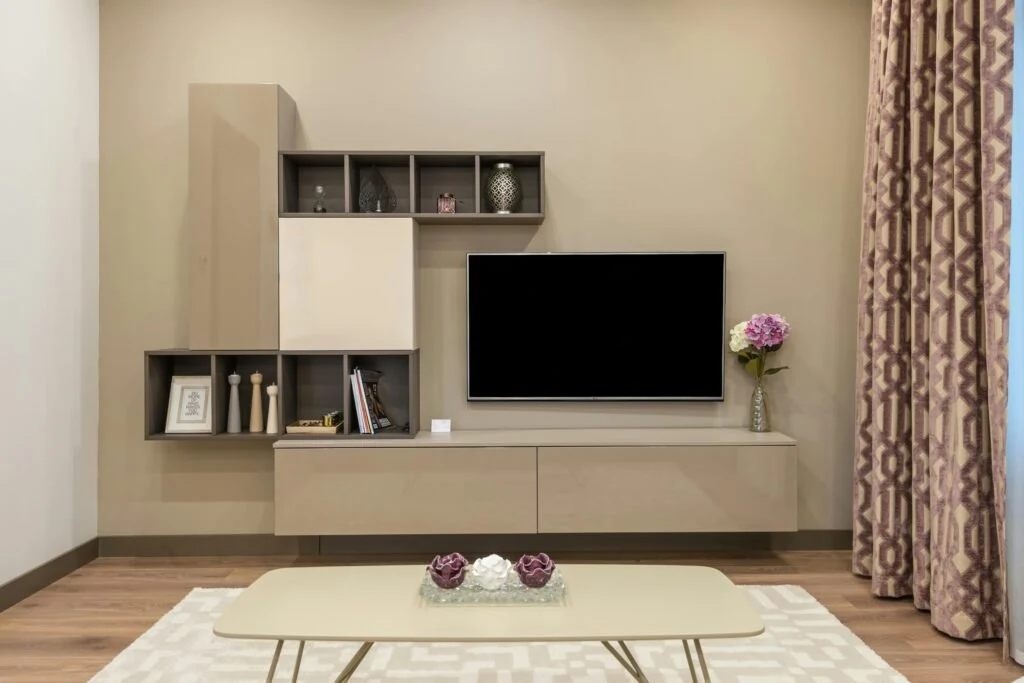 Wall-mounted entertainment storage around a television